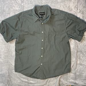 Eddie Bauer Men Shirt Button Up Short Sleeve Collared Size L Green Large